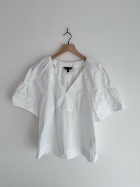 Banana Republic White V-Neck Puff Sleeve Blouse